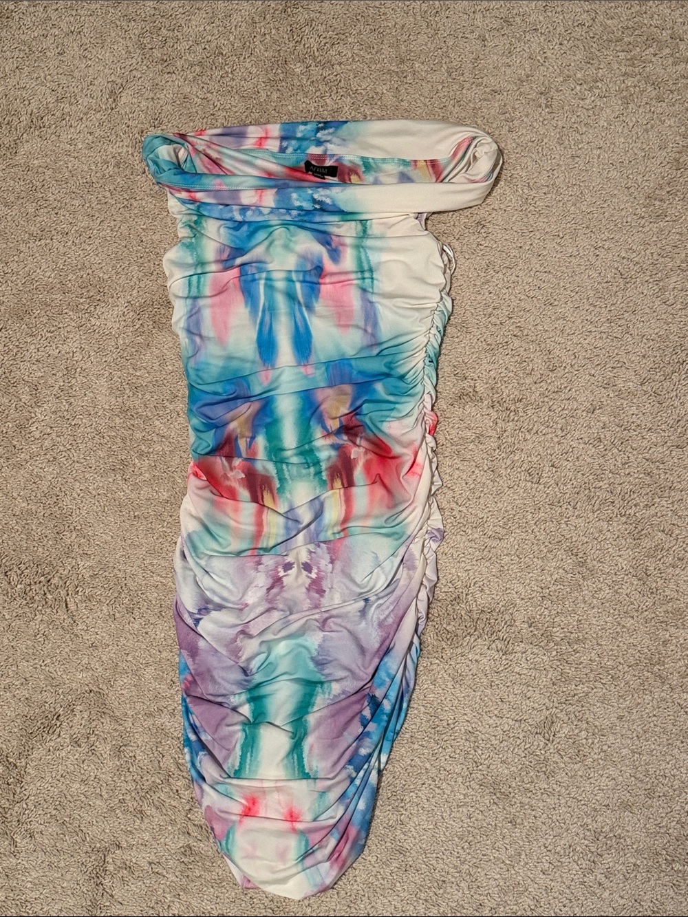 AFRM Multicolor Fitted Ruched Dress — Blue, Pink, Purple